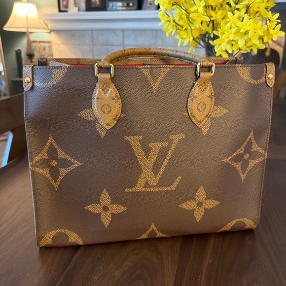 Louis Vuitton Handbags - Louis Vuitton OnTheGo MM Reverse Monogram Giant Tote Bag Red Interior